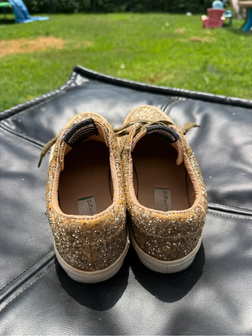 Vintage Havana Gold Glitter Sneakers with White Chevron